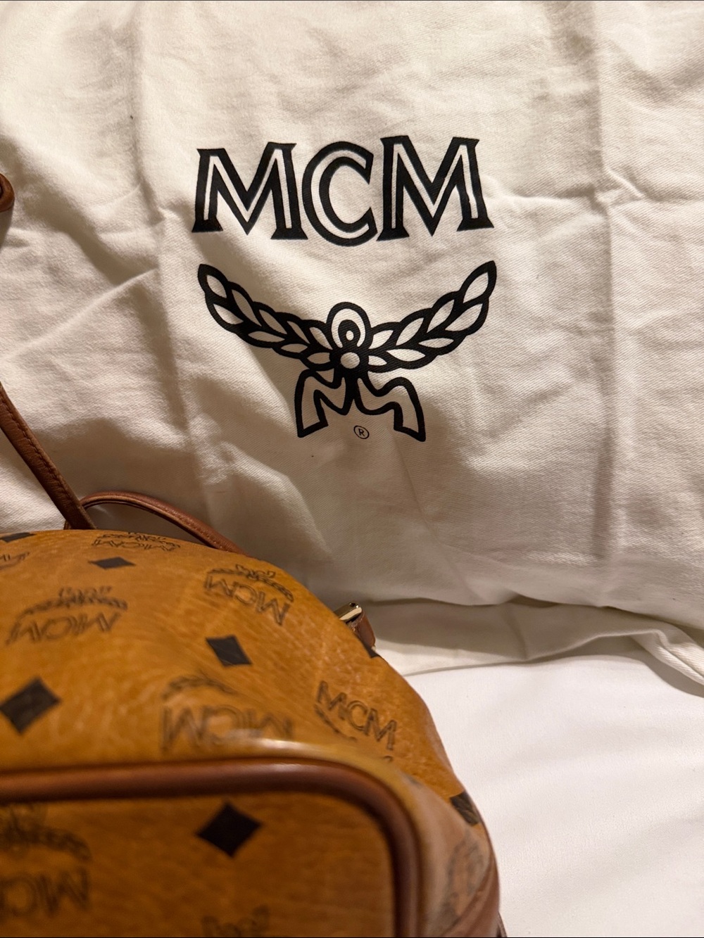 Vintage MCM Cognac Visetos Drawstring Bucket Bag w/ Dust Bag - Picture 11 of 11